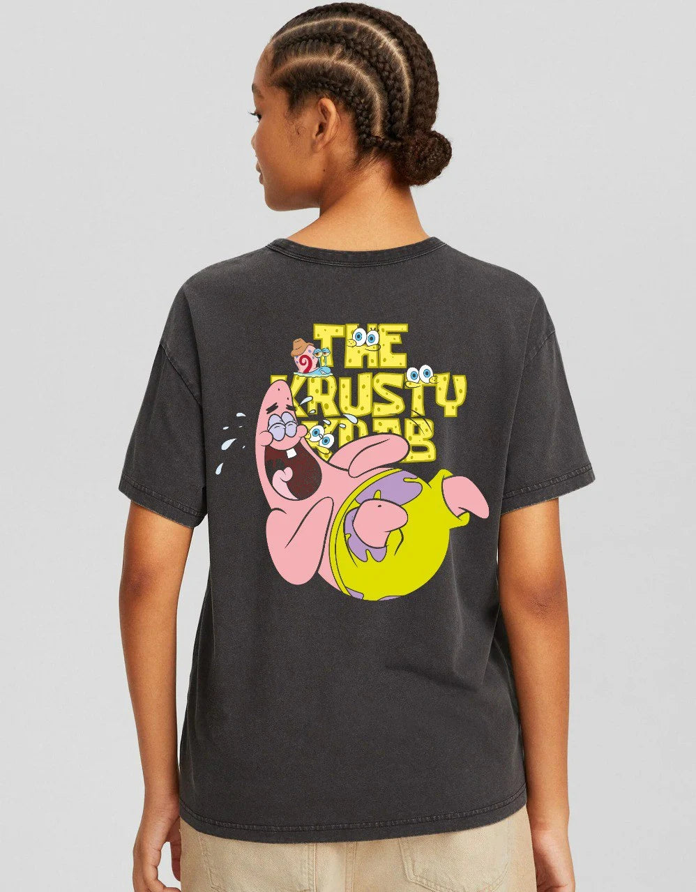 Krusty Krab Acid Wash Oversized T-Shirt – Unisex Premium Cotton Tee | Retro SpongeBob Graphic Tee | Streetwear Style