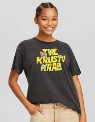 Krusty Krab Acid Wash Oversized T-Shirt – Unisex Premium Cotton Tee | Retro SpongeBob Graphic Tee | Streetwear Style