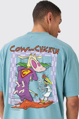 Cow and Chicken Cartoon Oversized Acid Wash T-Shirt – Retro 90s Style Streetwear | Vintage Graphic Tee