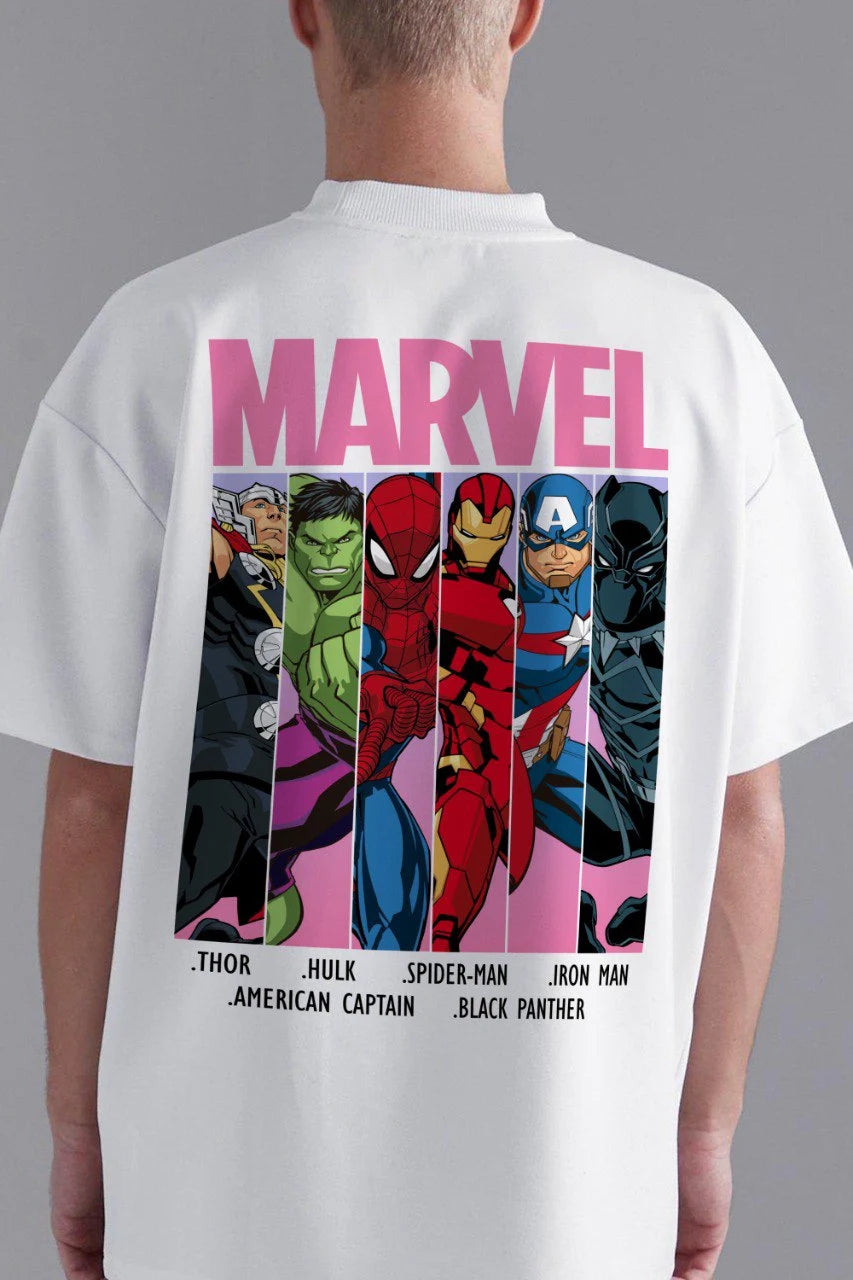 Marvel Oversized T-Shirt – Unisex Premium Cotton Tee | Retro Superhero Graphic Tee | Streetwear Style | Thor Hulk Spider-Man Iron Man Captain America Black Panther Shirt